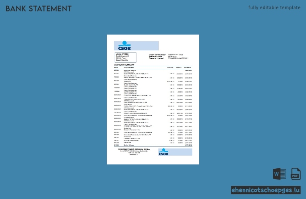 Beispielvorschau für einen Kontoauszug der Tschechischen Republik Ceskoslovenska Obchodni Banka in Excel